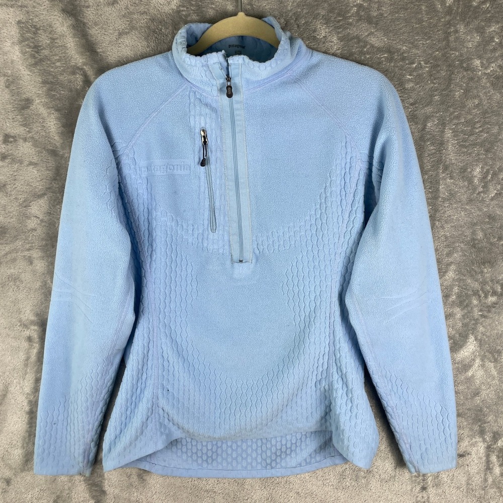Patagonia R1 Polartec Fleece Pullover Womens M Blue Fair Vintage Waffle Grid